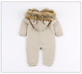 Chunky Knit Jumpsuit With Fur Trim