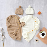 Button Knit Jumpsuit With Matching Hat
