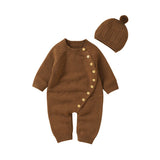 Button Knit Jumpsuit With Matching Hat