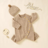 Button Knit Jumpsuit With Matching Hat